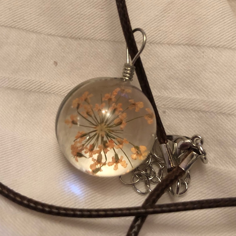Glass flower globe necklace
